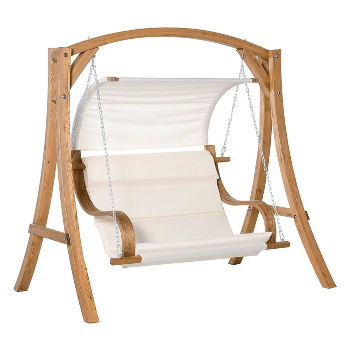 Wooden 2-Seater A-Frame Swing With Canopy and Cushion - Cream White - Outsunny - Green4Life