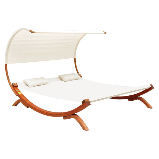 Wooden Double Sun Lounger Hammock Chaise Day Bed with Canopy - Cream - Outsunny - Green4Life