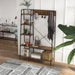 Industrial Design Hallway Unit with 2 Tier Shoe Rack, 5 Hooks, 5 Side Shelves & Steel Frame 117 x 38 x 169cm - Brown - Green4Life