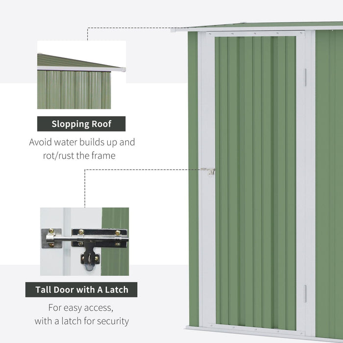 Outsunny 142 x 84 x 189cm Storage Shed with Sloped Roof & Lockable Door - Light Green - Green4Life