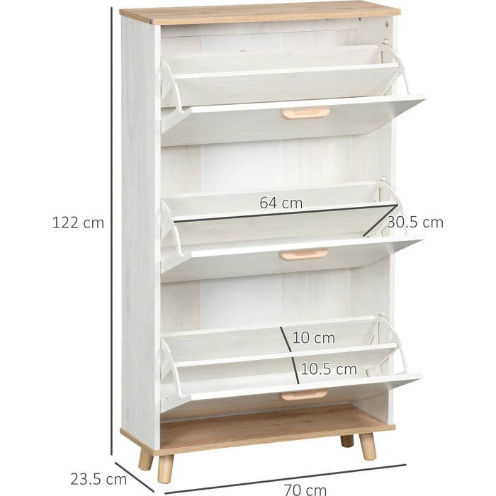 Slim Shoe Storage Cabinet with 3 Flip Drawers - Cream White - Green4Life