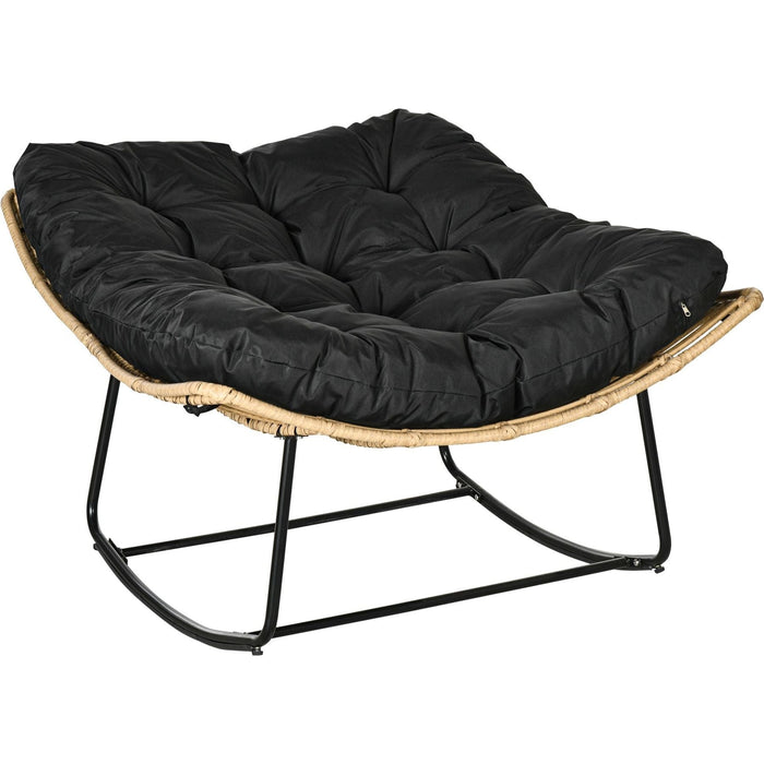 Outsunny Luxurious Patio Rattan Rocking Chair with Thick Cushion - Black - Green4Life