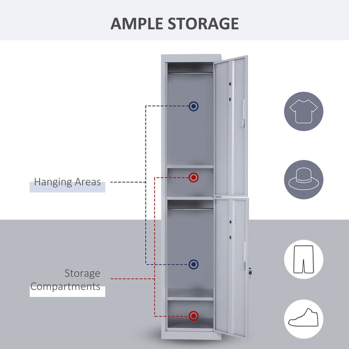 Vinsetto Locker Storage Cabinet with Shelves & Hanger Rails - Grey - Green4Life