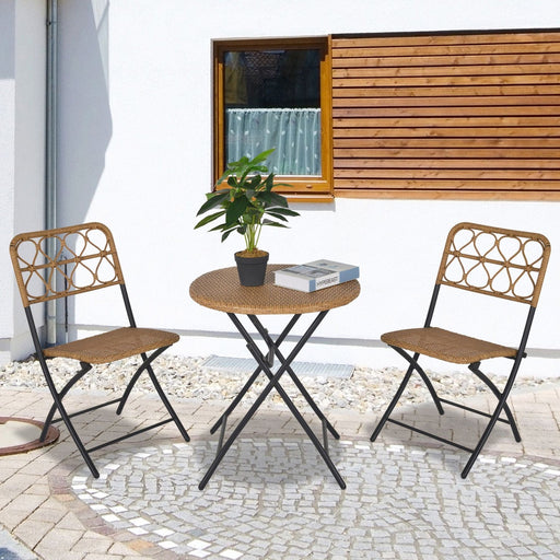 Outsunny 3-Piece PE Rattan Bistro Set with Foldable Coffee Table & Chairs - Natural - Green4Life