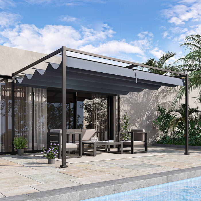 4 x 3 m Metal Pergola with Extendable Canopy Roof - Grey - Outsunny