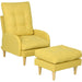 Upholstered Button Tufted Accent Armchair & Footstool Set with Wooden Legs and Side Pockets - Yellow - Green4Life