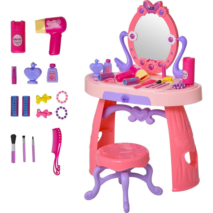 Kids Plastic Vanity Table Set with Sound Effects - Pink/Purple - Green4Life