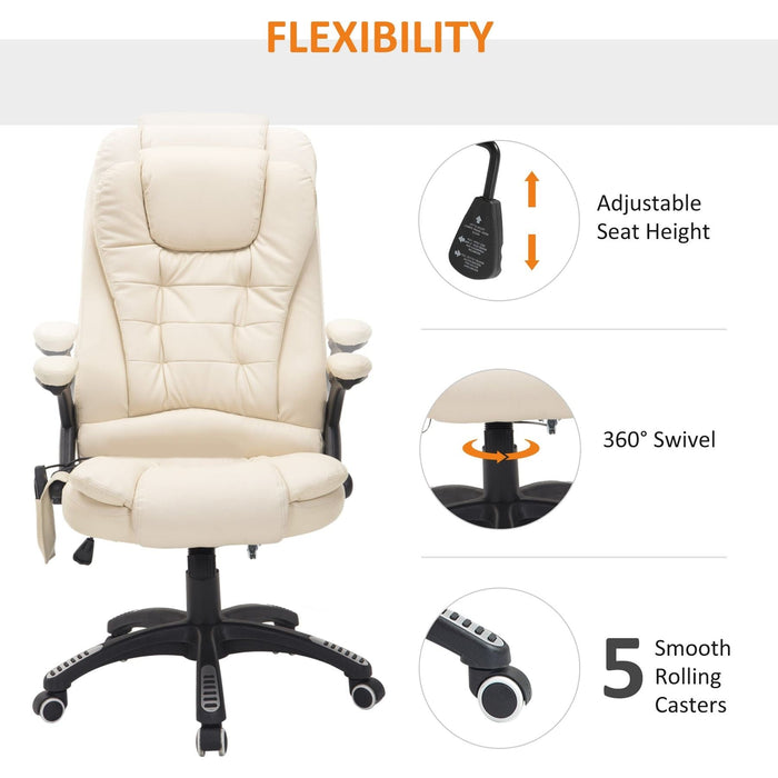 Executive Office Chair with Massage and Heat Function, PU Leather Upholstery - Beige - Green4Life