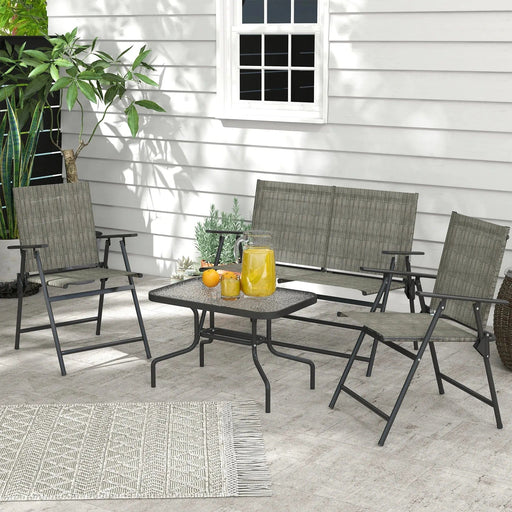 4-Seater Patio Set with Mesh Fabric Foldable Chairs & Glass Table - Brown - Outsunny - Green4Life