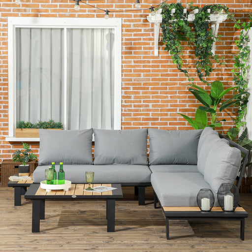 Grey L-Shaped Sofa and Table Aluminium Lounge Set - Outsunny - Green4Life