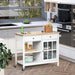 Modern Kitchen Island on Wheels with 2 Drawers, Cabinet, Towel Rack & Rubber Wood Top - White - Green4Life