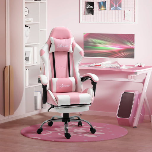 Vinsetto Gaming Desk Chair with Headrest and Retractable Footrest - Pink - Green4Life