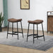 Set of 2 Industrial Style Microfibre Upholstered Barstools with Curved Seat and Steel Frame - Brown - Green4Life