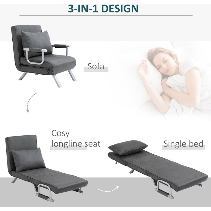 Modern 2-In-1 Design Foldable Sofa Bed & Armchair with Pillow - Dark Grey - Green4Life