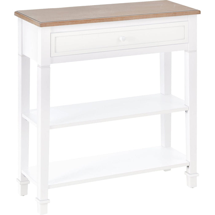 Console Table with One Drawer & 2 Shelves - White & Natural Wood Tone - Green4Life