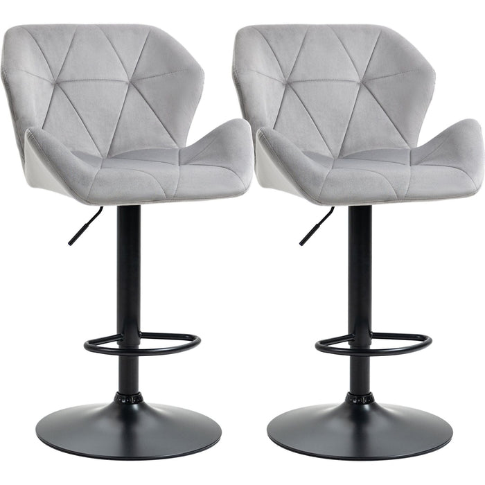 Set of 2 Luxurious Velvet-Touch Bar Stools with Metal Frame, Adjustable Height, and Swivel - Grey - Green4Life