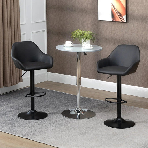 Set of 2 Swivel Barstools with PU Leather Upholstery, Backrest & Footrest - Black - Green4Life