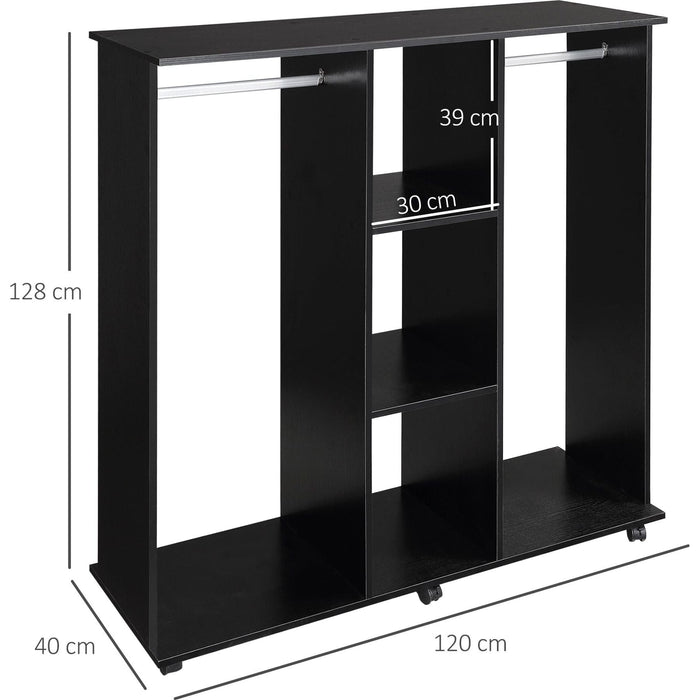 Double Mobile Open Wardrobe with Hanging Rails & Shelves - Black - Green4Life
