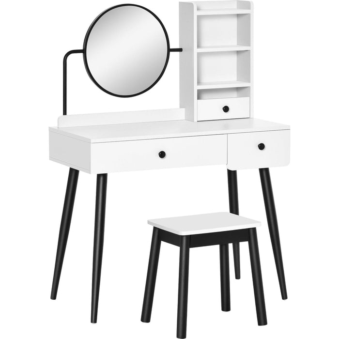 Dressing Table Set with Mirror, Stool, Drawers & Open Shelves - White - Green4Life
