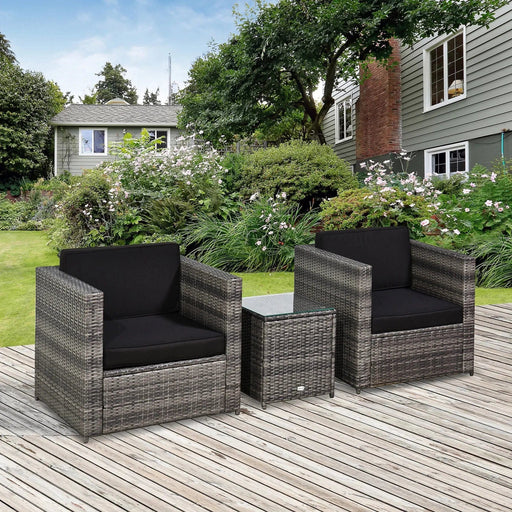 Outsunny ComfortScape - 2-Seater Rattan Set with Plush Cushions - Grey - Green4Life