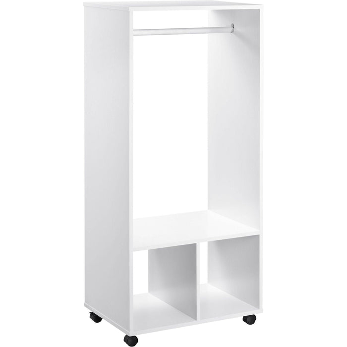 Open Wardrobe on Wheels with Hanging Rail and Shelves - White - Green4Life