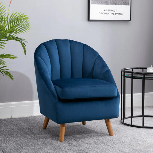 Velvet-Feel Seashell Accent Chair with Wooden Legs - Blue - Green4Life