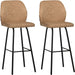 Set of 2 Linen-Touch Upholstered Bar Chairs with Backs and Steel Legs - Light Brown - Green4Life