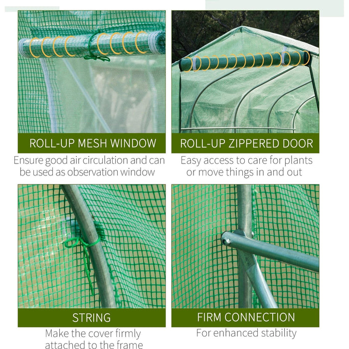 Outsunny 4 x 2M Polytunnel Galvanised Frame Greenhouse with Windows and Door - Green - Green4Life