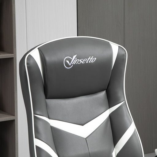 Vinsetto Video Game Chair with Adjustable Height, Swivel Base and PVC Leather Upholstery - Grey/White - Green4Life