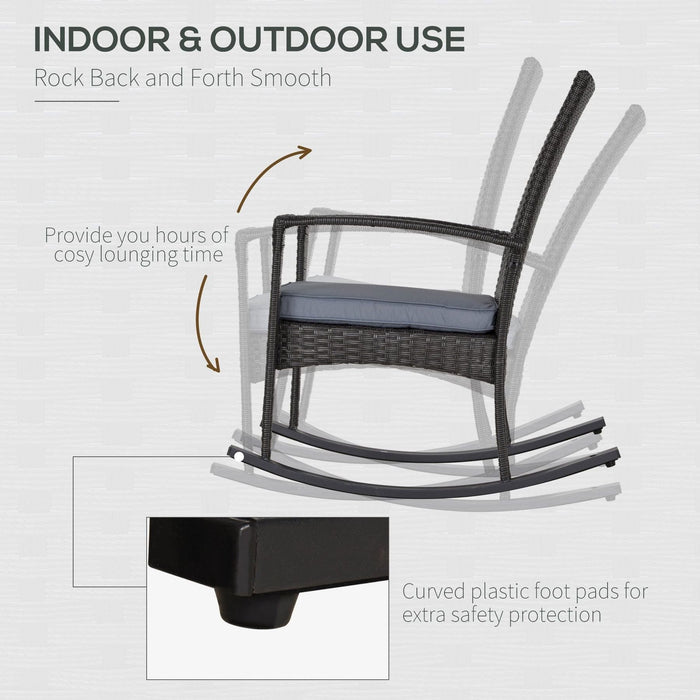 Outsunny Swaying Comfort Rattan Rocker - Grey Wicker Outdoor Rocking Chair - Green4Life