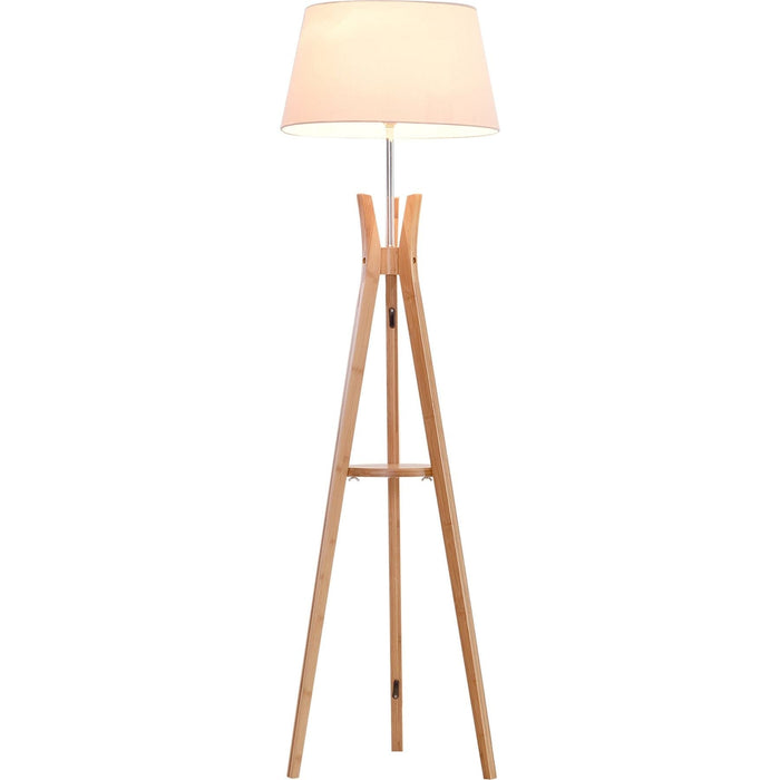 Wooden Tripod Floor Lamp with White Fabric Shade - Green4Life