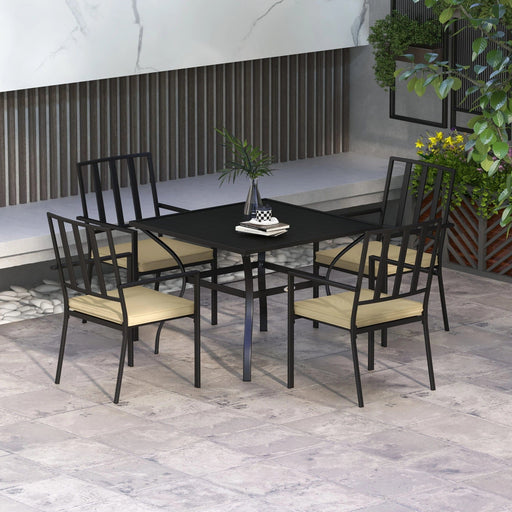 Modern 4-Seater Black Dining Set with Cushioned Seating and Metal Table with Umbrella Hole - Outsunny - Green4Life