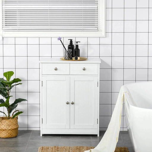 kleankin Traditional Style Bathroom Storage Cabinet with 2 Drawers 75x60cm - White - Green4Life
