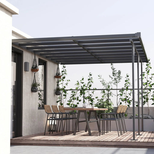 4.35 x 3 m Deluxe Wall-Mounted Pergola with Aluminium Frame & Polycarbonate Roof - Outsunny - Green4Life