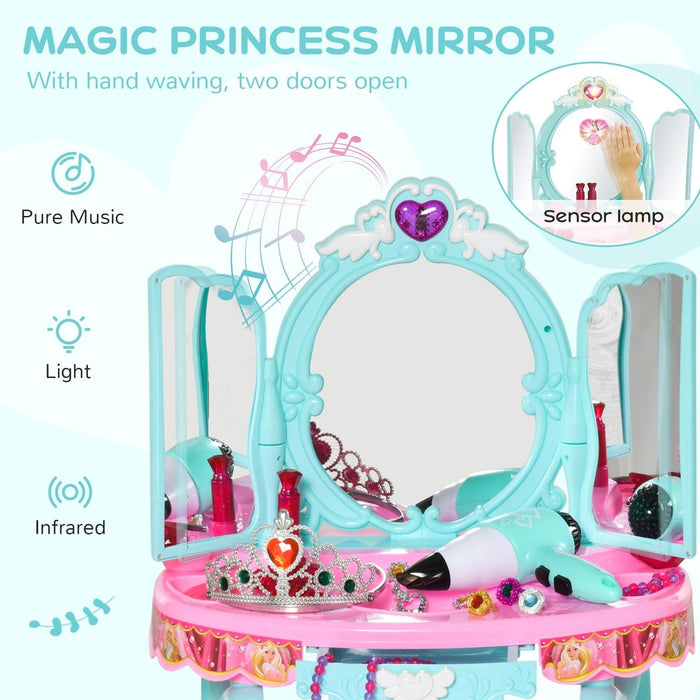 Childrens 32 Pcs Magic Light-Up Princess Dressing Table & Stool - Pink & Blue - Green4Life