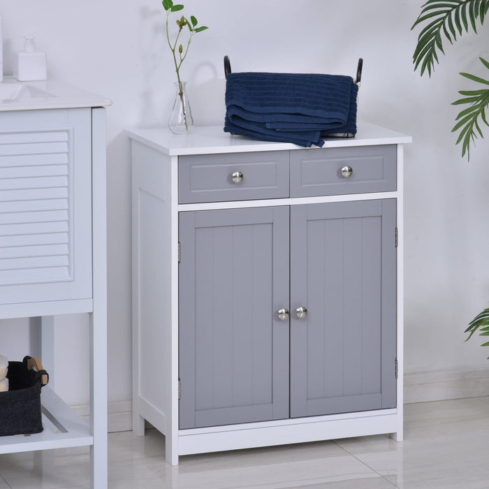 kleankin Bathroom Storage Cabinet Unit with 2 Drawers and Adjustable Shelves 75x60cm - Grey and White - Green4Life