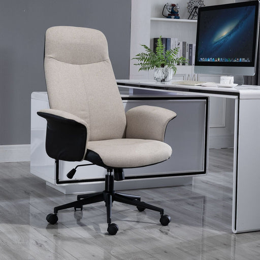 Vinsetto High Back Office Chair, Linen Fabric Upholstery & Adjustable Seat Height - Beige/Black - Green4Life