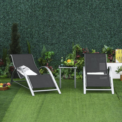 Recliner Sun Lounger Set with Table - Black - Outsunny - Green4Life