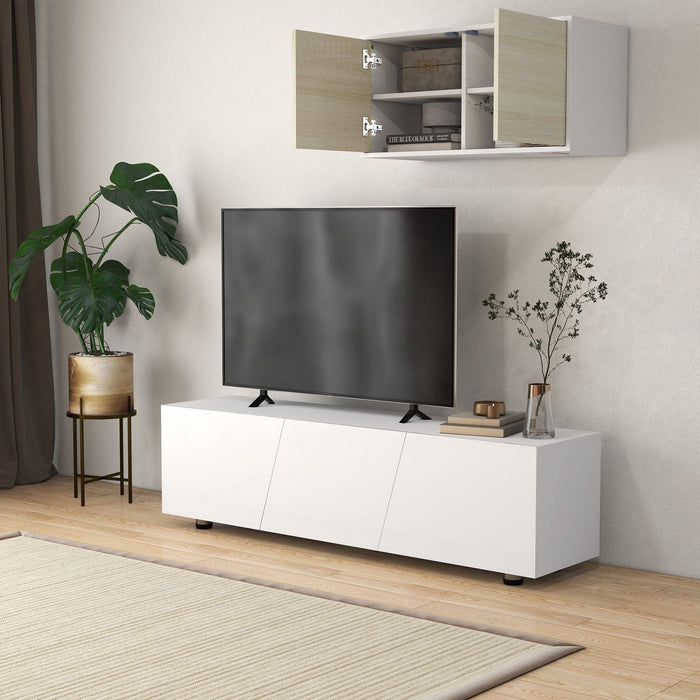 High Gloss TV Unit with Storage Shelves for TVs up to 70" - White - Green4Life