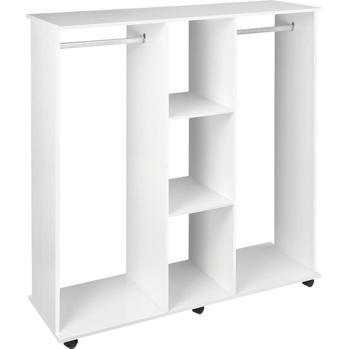 Double Mobile Open Wardrobe with Hanging Rails & Shelves - White - Green4Life