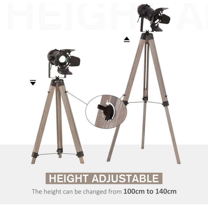 Industrial Style Tripod Floor Lamp - Black & Natural Wood - Green4Life