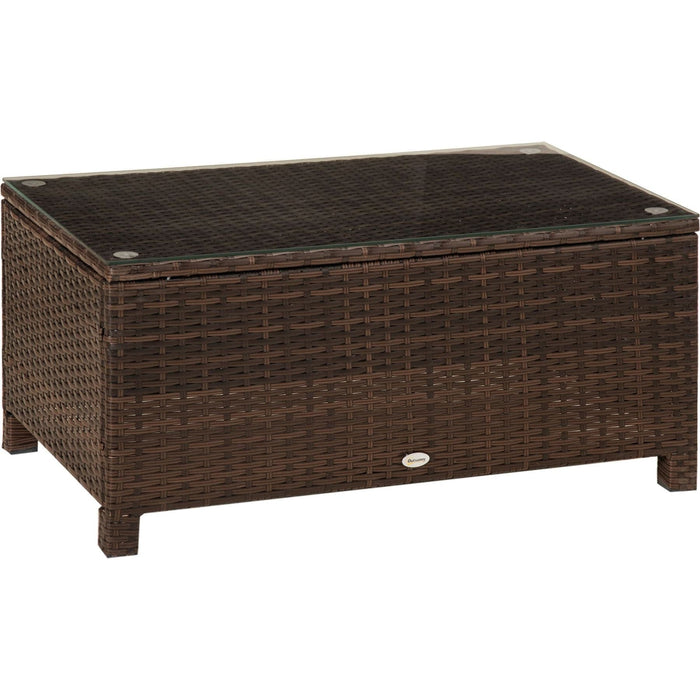 Outsunny Brown Rattan Garden Coffee Table with Tempered Glass Top - Green4Life
