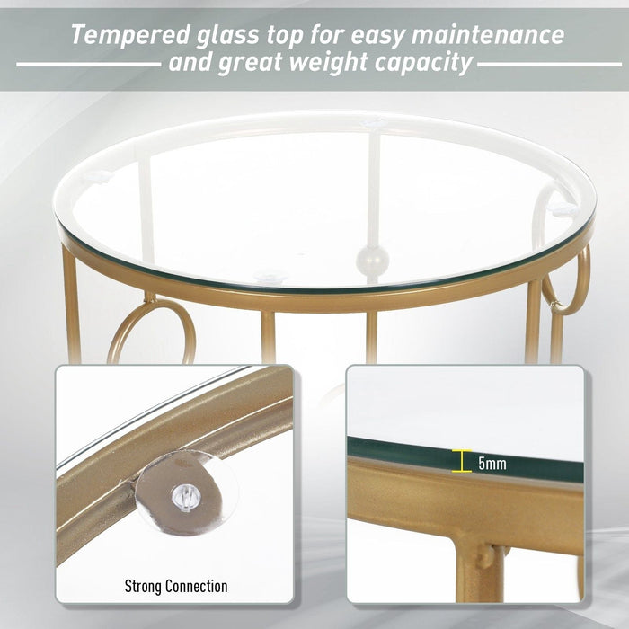 HOMCOM Set of 2 Round Coffee Tables with Tempered Glass Top & Steel Frame - Gold - Green4Life