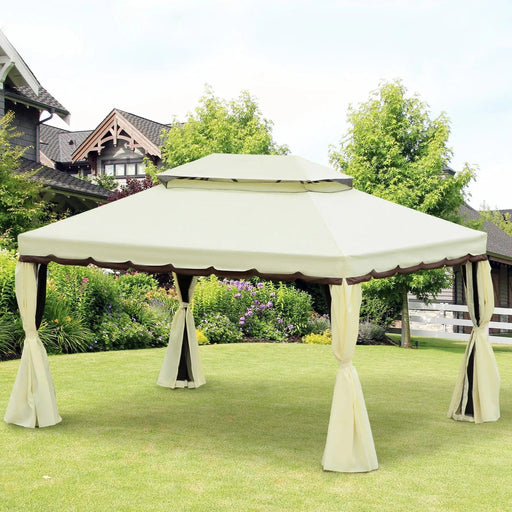 Outsunny Cream White 3x4m Aluminium Garden Gazebo with Nets and Sidewalls - Green4Life