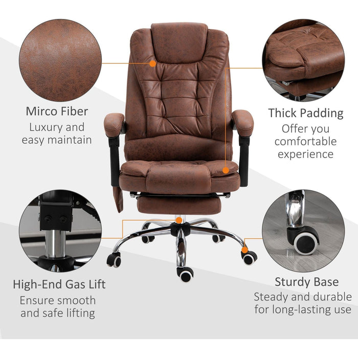 Vinsetto Adjustable Office Chair with High Back Footrest and 6 Points Heating Massage Function - Brown - Green4Life