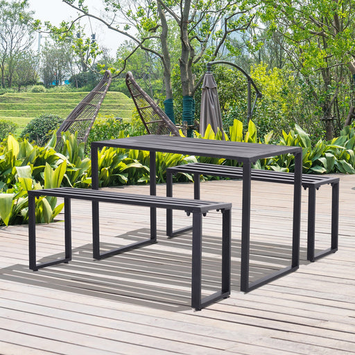 Metal Picnic Table and Benches for Outdoor Dining - Black - Outsunny - Green4Life