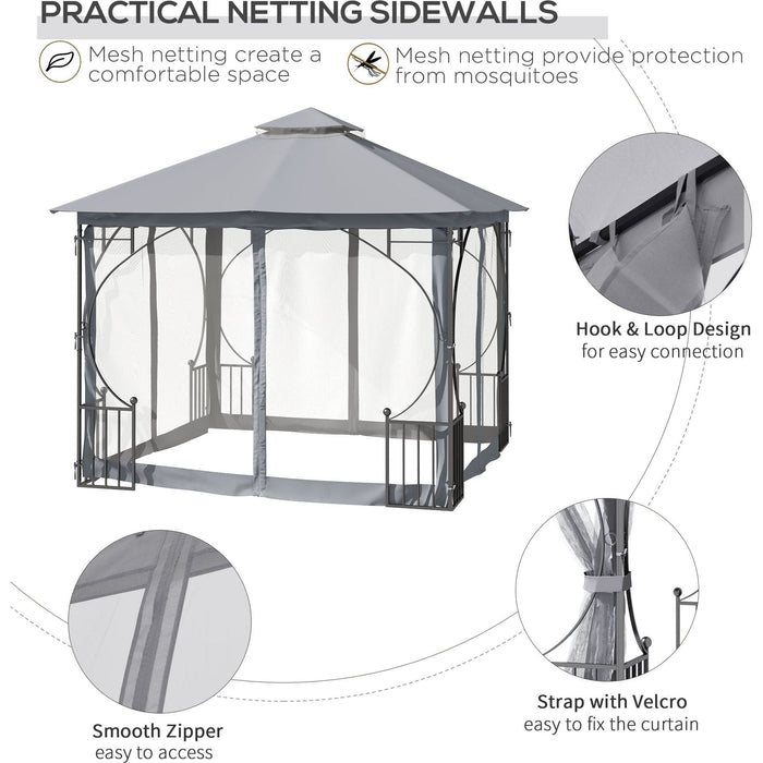 Outsunny Light Grey 3x3m Gazebo with 2-Tier Roof Canopy and Steel Frame - Green4Life