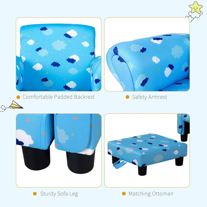 Starry Sky Blue Mini Sofa for Kids with Footrest - Green4Life