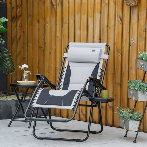 Grey Sun Lounger Chair with Cup Holder - Outsunny - Green4Life