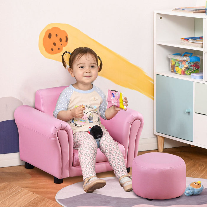 Pretty Pink Kids Armchair with Matching Footstool - Green4Life